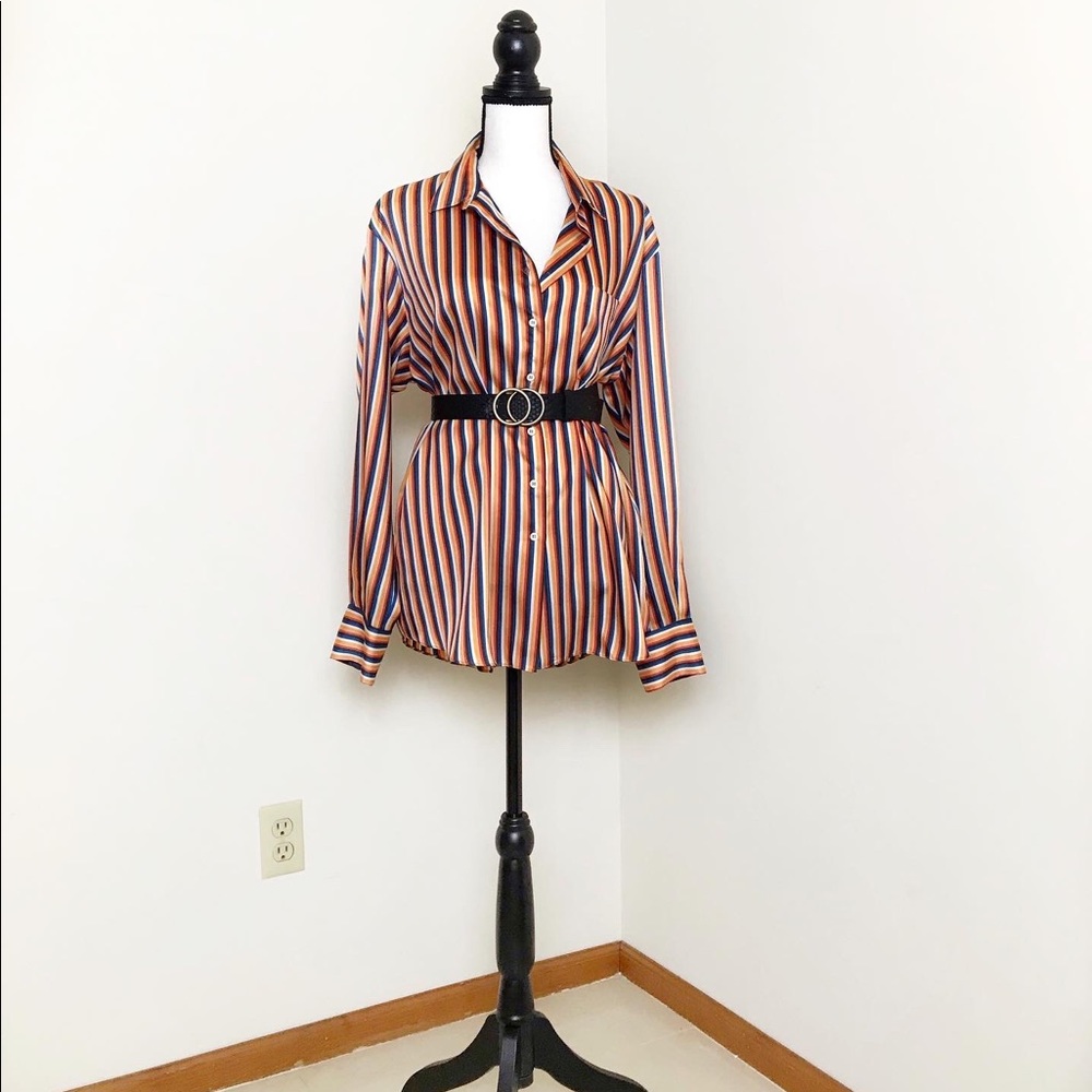 ZARA Silky Striped Button-up Blouse